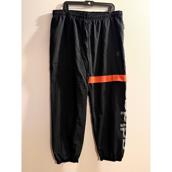 adidas Other - Adidas Mens Y2K Track Pants Black Orange Stripe Nylon Windbreaker Joggers 2XL